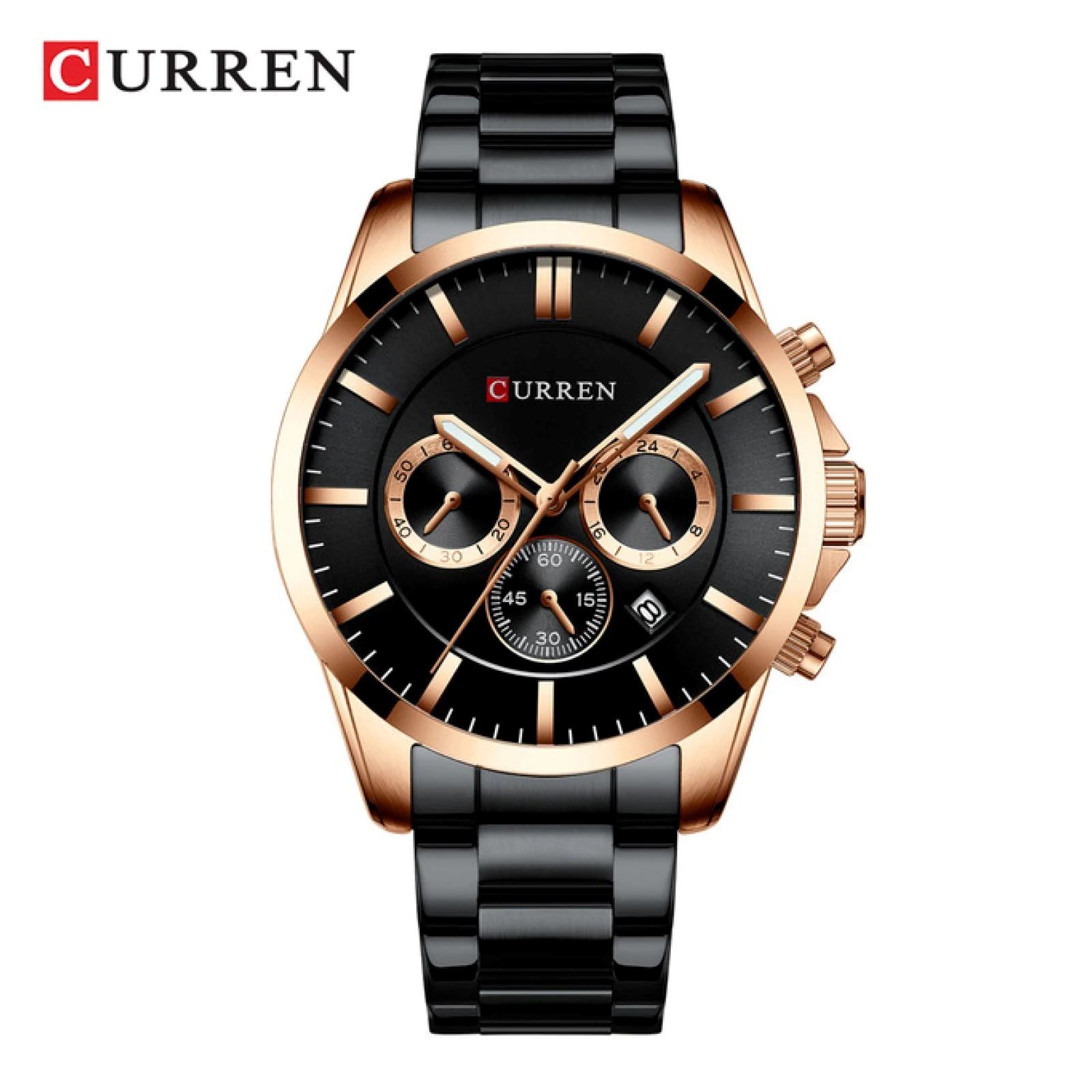 Reloj Hombre Curren Acero Negro con Oro Rosa CUR-19